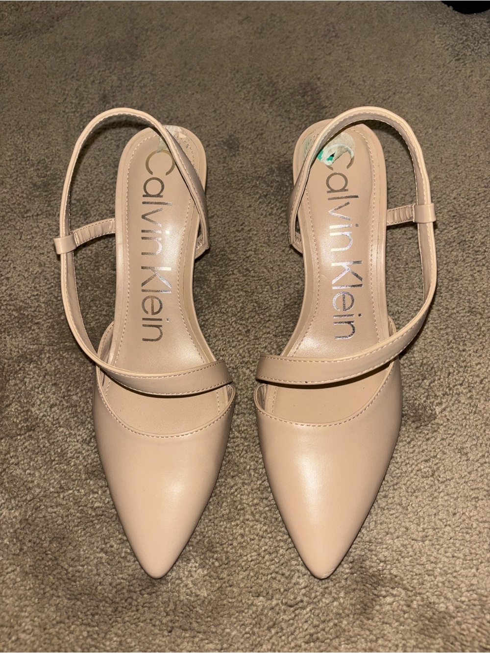 Calvin Klein Beige Pointed-Toe Slingback Heels